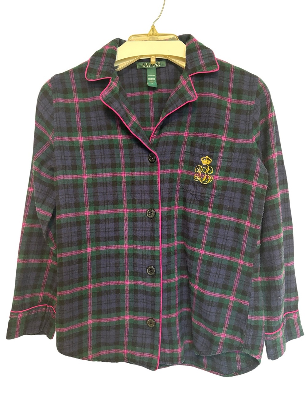 LAUREN RALPH LAUREN Flannel Plaid Pajama Set Size Small 100% Cotton Top & Pants